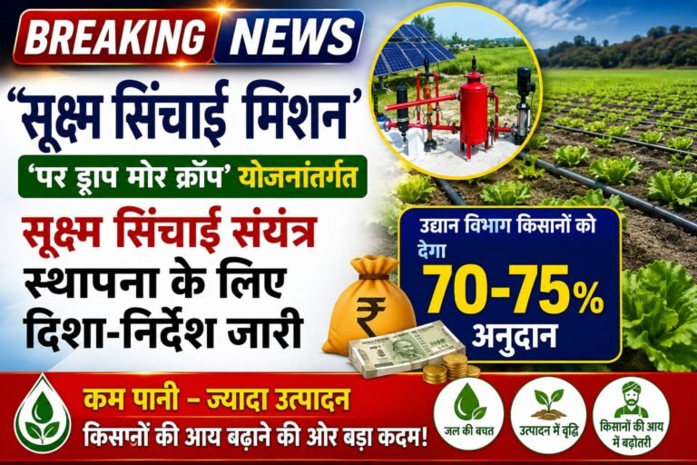 सूक्ष्म सिंचाई मिशन ‘पर ड्राप मोर क्रॉप’ योजनांतर्गत  सूक्ष्म सिंचाई संयंत्र स्थापना के लिए दिशा-निर्देश जारी, उद्यान विभाग किसानों को देगा 70-75 प्रतिशत अनुदान